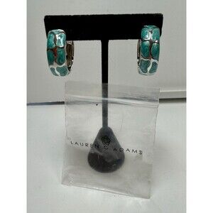 Lauren G Adams Hand Painted Silver And Turquoise Enamel Hoop Earrings New